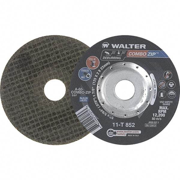 WALTER Surface Technologies - 60 Grit, 5" Wheel Diam, 5/64" Wheel Thickness, 7/8" Arbor Hole, Type 27 Depressed Center Wheel - 12,200 Max RPM - A1 Tooling