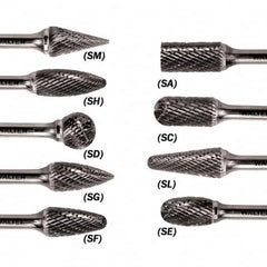 WALTER Surface Technologies - 1/2" Cut Diam, 1/4" Shank Diam, Flame Head Double Cut Burr - Carbide, 1-1/4" LOC - A1 Tooling