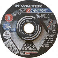 WALTER Surface Technologies - 16 Grit, 5" Wheel Diam, 1/4" Wheel Thickness, 7/8" Arbor Hole, Type 27 Depressed Center Wheel - Aluminum Oxide, Resinoid Bond, 12,200 Max RPM - A1 Tooling