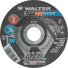 WALTER Surface Technologies - 36 Grit, 4-1/2" Wheel Diam, 1/8" Wheel Thickness, 7/8" Arbor Hole, Type 27 Depressed Center Wheel - Aluminum Oxide/Silicon Carbide Blend, Resinoid Bond, 13,300 Max RPM, Compatible with Angle Grinder - A1 Tooling