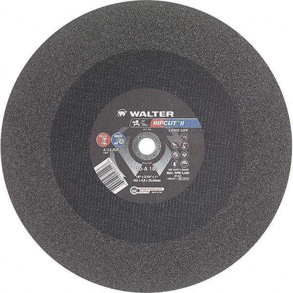 WALTER Surface Technologies - 18" 24 Grit Aluminum Oxide Cutoff Wheel - 3/16" Thick, 1" Arbor, 3,400 Max RPM, Use with Stationary Tools - A1 Tooling