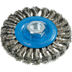 WALTER Surface Technologies - 4" OD, 5/8-11 Arbor Hole, Knotted Stainless Steel Wheel Brush - 3/8" Face Width, 0.02" Filament Diam, 20,000 RPM - A1 Tooling