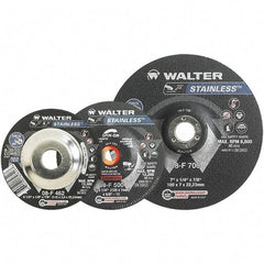 WALTER Surface Technologies - 30 Grit, 6" Wheel Diam, 1/8" Wheel Thickness, 7/8" Arbor Hole, Type 27 Depressed Center Wheel - Aluminum Oxide, Resinoid Bond, 10,200 Max RPM - A1 Tooling