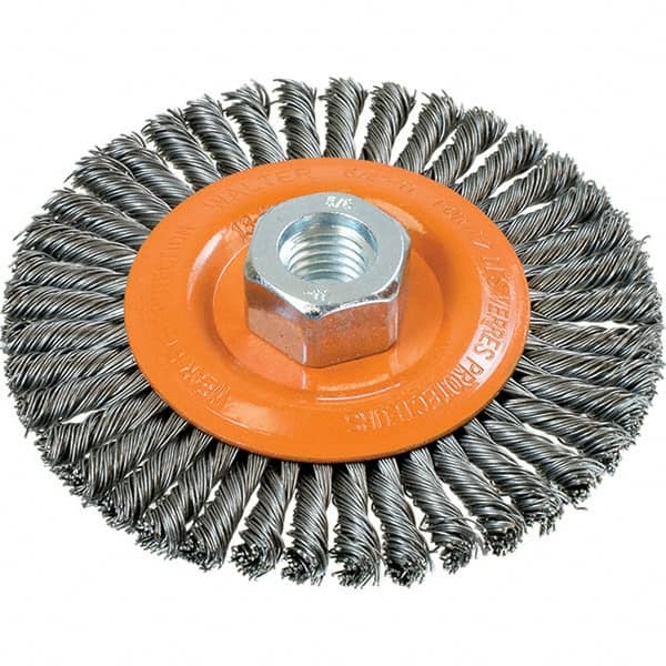 WALTER Surface Technologies - 4-1/2" OD, 5/8-11 Arbor Hole, Stringer Bead Steel Wheel Brush - 3/16" Face Width, 0.02" Filament Diam, 15,000 RPM - A1 Tooling