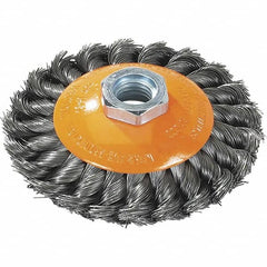 WALTER Surface Technologies - 7" Diam, 5/8-11 Threaded Arbor, Steel Fill Cup Brush - 0.02 Wire Diam, 10,000 Max RPM - A1 Tooling