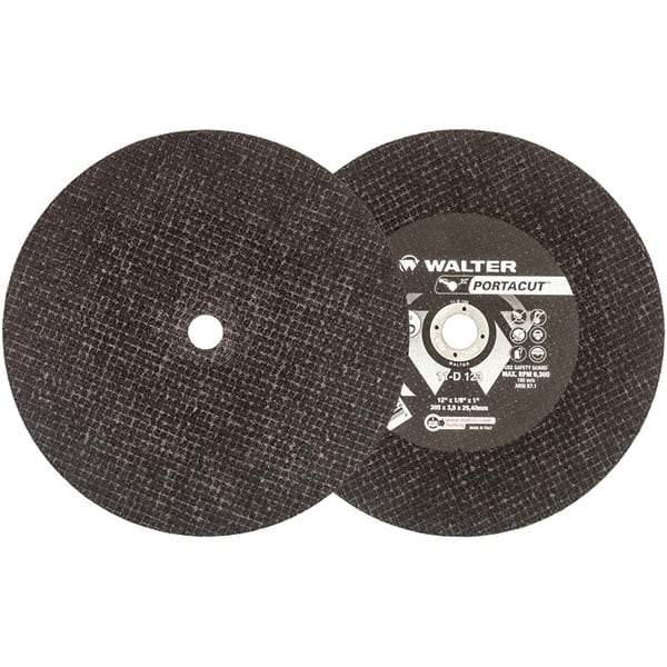 WALTER Surface Technologies - 12" 24 Grit Aluminum Oxide Cutoff Wheel - 1/8" Thick, 1" Arbor, 6,300 Max RPM, Use with Electric & Gas Powered Saws - A1 Tooling