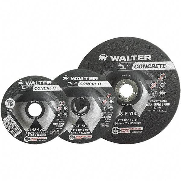 WALTER Surface Technologies - 24 Grit, 7" Wheel Diam, 1/4" Wheel Thickness, Type 27 Depressed Center Wheel - Aluminum Oxide, Resinoid Bond, 8,600 Max RPM - A1 Tooling