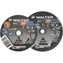 WALTER Surface Technologies - 3" 24 Grit Aluminum Oxide Cutoff Wheel - 1/8" Thick, 3/8" Arbor, 25,470 Max RPM, Use with Die Grinders - A1 Tooling