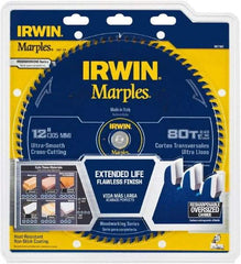 Irwin Blades - 12" Diam, 1" Arbor Hole Diam, 80 Tooth Wet & Dry Cut Saw Blade - Carbide-Tipped, Finishing Action, Standard Round Arbor - A1 Tooling