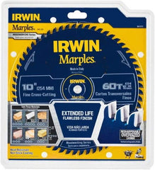 Irwin Blades - 10" Diam, 5/8" Arbor Hole Diam, 60 Tooth Wet & Dry Cut Saw Blade - Carbide-Tipped, Finishing Action, Standard Round Arbor - A1 Tooling