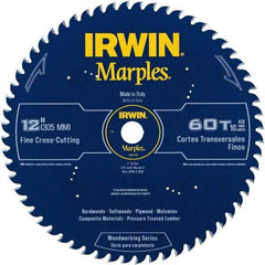 Irwin - 12" Diam, 1" Arbor Hole Diam, 60 Tooth Wet & Dry Cut Saw Blade - Carbide-Tipped, Finishing Action, Standard Round Arbor - A1 Tooling