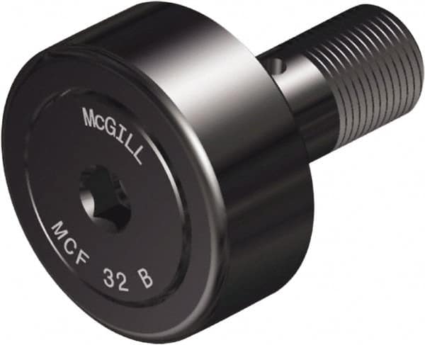 McGill - 32mm Roller Diam x 14mm Width, 12mm Stud Diam x 25mm Length, Crowned Sealed Stud Cam Follower with Hex - Steel, 14mm Thread Length, M12x1.5 Thread, 40mm OAL, 2,491 Lb Dynamic Cap, 3,440 Lb Static Cap - A1 Tooling