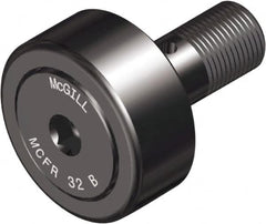 McGill - 62mm Roller Diam x 29mm Width, 24mm Stud Diam x 50mm Length, Crowned Sealed Stud Cam Follower with Hex - Steel, 25mm Thread Length, M24x1.5 Thread, 80mm OAL, 5,931 Lb Dynamic Cap, 10,409 Lb Static Cap - A1 Tooling