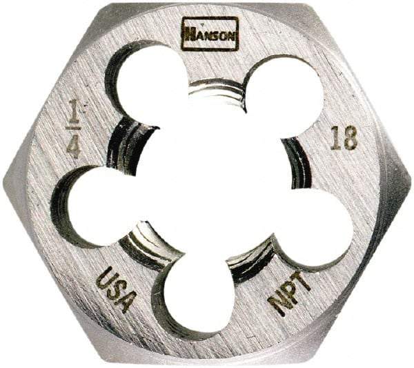 Irwin - 1/4-18, 1" Hex, Right Hand, Hex Rethreading Die - Carbon Steel - Exact Industrial Supply