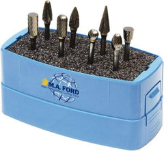 M.A. Ford - 8 Piece, 3mm Shank Burr Set - Solid Carbide, Multiple Head Shapes, 3° Included Angle - A1 Tooling