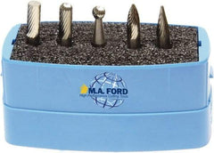 M.A. Ford - 5 Piece, 6mm Shank Burr Set - Solid Carbide, Multiple Head Shapes, 6° Included Angle - A1 Tooling