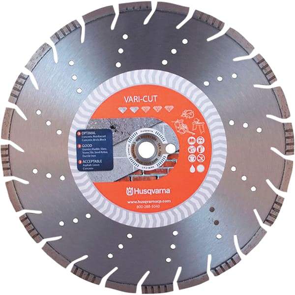 Husqvarna - 14" Diam, 25/32 & 1" Arbor Hole Diam, Continuous Edge Tooth Wet & Dry Cut Saw Blade - Diamond-Tipped, General Purpose Action, Standard Round Arbor - A1 Tooling