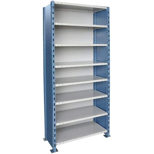 Hallowell - 8 Shelf, 450 Lb. Capacity, Closed Shelving Starter Unit - 48 Inch Wide x 18 Inch Deep x 123 Inch High, Blue and Platinum - A1 Tooling