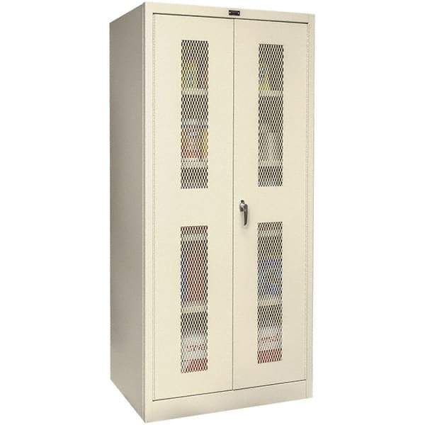 Hallowell - 4 Shelf Locking Storage Cabinet - Steel, 48" Wide x 18" Deep x 72" High, Tan - A1 Tooling