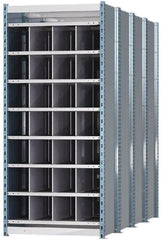 Hallowell - 28 Bin Heavy-Duty Deep Bin Industrial Shelving - 36 Inch Overall Width x 96 Inch Overall Depth x 87 Inch Overall Height, Blue and Platinum Steel Bins - A1 Tooling