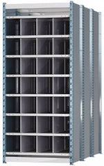 Hallowell - 28 Bin Heavy-Duty Deep Bin Industrial Shelving - 36 Inch Overall Width x 72 Inch Overall Depth x 87 Inch Overall Height, Blue and Platinum Steel Bins - A1 Tooling