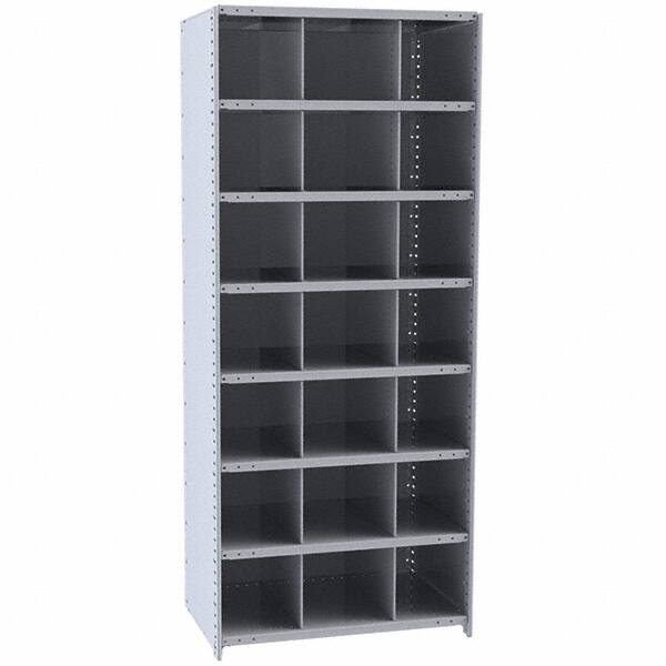 Hallowell - 21 Bin Closed Industrial Bin Shelving - 36 Inch Overall Width x 12 Inch Overall Depth x 87 Inch Overall Height, Gray Metal Bins - A1 Tooling