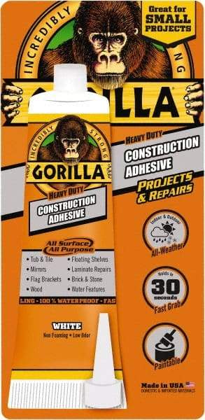 Gorilla Glue - White, Tube Silyl Terminated Polyether Construction Adhesive - -40 to 200°F Service Temperature, Indoor & Outdoor - A1 Tooling