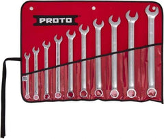 Proto - 10 Piece, 7/16" to 1", 6 Point Combination Wrench Set - Inch Measurement Standard, Full Polish Finish, Comes in Tool Roll - A1 Tooling