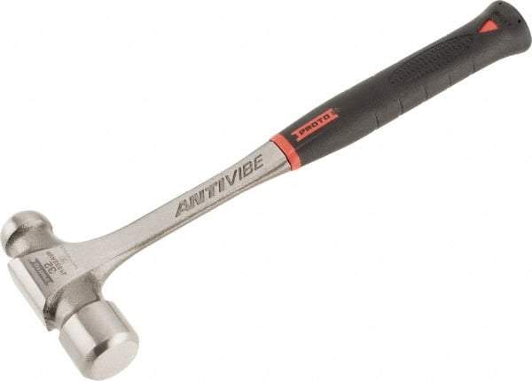 Proto - 2 Lb Head Steel Ball Pein Hammer - 14-3/4" Steel Handle with Grip, 1.61" Face Diam, 14-3/4" OAL, AntiVibe, Molded Textured Rubber Grip - A1 Tooling