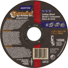 Norton - 4-1/2" Aluminum Oxide Cutoff Wheel - 0.045" Thick, 7/8" Arbor, Use with Die Grinders - A1 Tooling