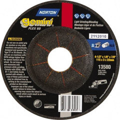 Norton - 60 Grit, 4-1/2" Wheel Diam, 1/8" Wheel Thickness, 7/8" Arbor Hole, Type 27 Depressed Center Wheel - Aluminum Oxide, 12,000 Max RPM - A1 Tooling