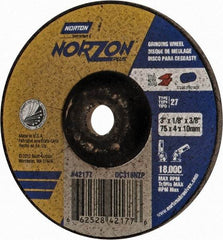 Norton - 24 Grit, 3" Wheel Diam, 1/8" Wheel Thickness, 3/8" Arbor Hole, Type 27 Depressed Center Wheel - Ceramic, 18,000 Max RPM - A1 Tooling