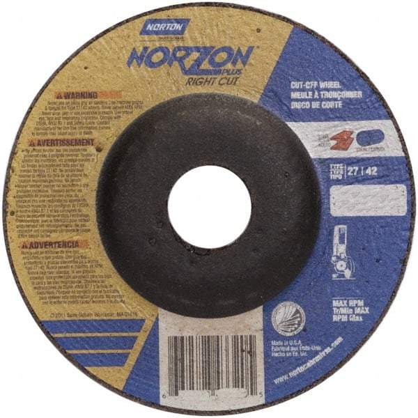 Norton - 46 Grit, 5" Wheel Diam, 7/8" Arbor Hole, Type 27 Depressed Center Wheel - Ceramic - A1 Tooling