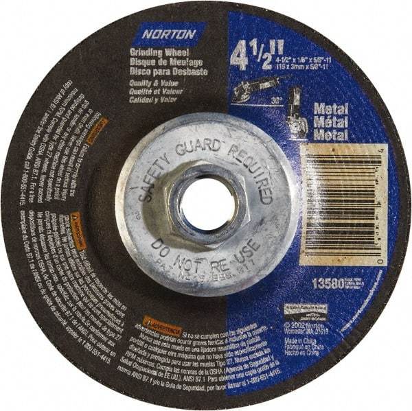 Norton - 24 Grit, 4-1/2" Wheel Diam, 1/8" Wheel Thickness, Type 27 Depressed Center Wheel - Aluminum Oxide - A1 Tooling