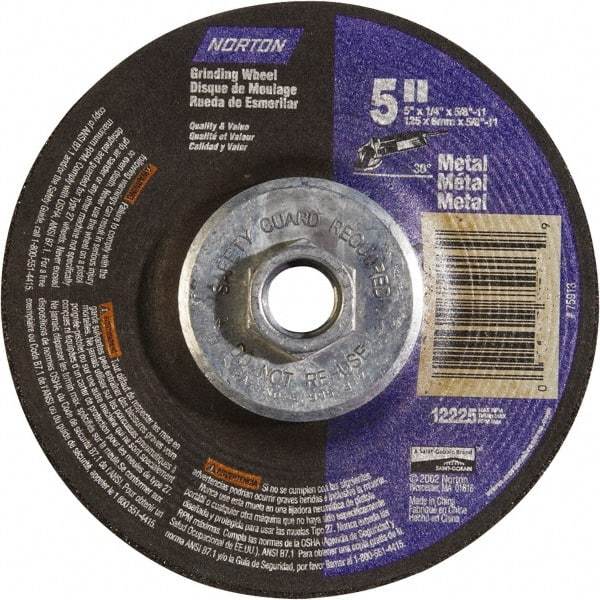 Norton - 24 Grit, 5" Wheel Diam, 1/4" Wheel Thickness, Type 27 Depressed Center Wheel - Aluminum Oxide - A1 Tooling