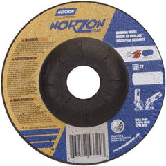 Norton - 24 Grit, 5" Wheel Diam, 1/8" Wheel Thickness, 7/8" Arbor Hole, Type 27 Depressed Center Wheel - Ceramic, 12,225 Max RPM - A1 Tooling