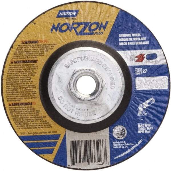 Norton - 24 Grit, 5" Wheel Diam, 1/4" Wheel Thickness, Type 27 Depressed Center Wheel - Ceramic, 12,225 Max RPM - A1 Tooling