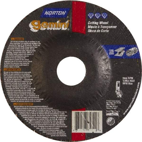 Norton - 46 Grit, 5" Wheel Diam, 3/32" Wheel Thickness, 7/8" Arbor Hole, Type 27 Depressed Center Wheel - Aluminum Oxide - A1 Tooling