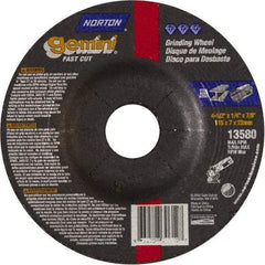 Norton - 24 Grit, 4-1/2" Wheel Diam, 1/4" Wheel Thickness, 7/8" Arbor Hole, Type 27 Depressed Center Wheel - Aluminum Oxide - A1 Tooling