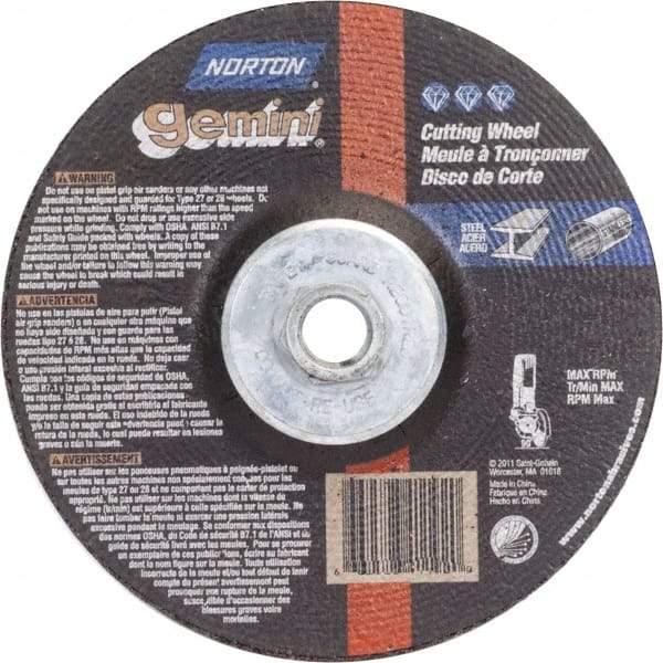 Norton - 36 Grit, 4-1/2" Wheel Diam, 1/8" Wheel Thickness, Type 27 Depressed Center Wheel - Aluminum Oxide, 13,580 Max RPM - A1 Tooling