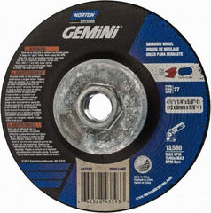 Norton - 24 Grit, 4-1/2" Wheel Diam, 1/4" Wheel Thickness, Type 27 Depressed Center Wheel - Aluminum Oxide, 13,580 Max RPM - A1 Tooling