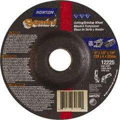 Norton - 24 Grit, 5" Wheel Diam, 1/8" Wheel Thickness, 7/8" Arbor Hole, Type 27 Depressed Center Wheel - Aluminum Oxide, 12,225 Max RPM - A1 Tooling