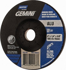 Norton - 24 Grit, 4" Wheel Diam, 1/4" Wheel Thickness, 5/8" Arbor Hole, Type 27 Depressed Center Wheel - Aluminum Oxide, 15,280 Max RPM - A1 Tooling