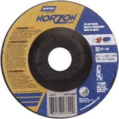 Norton - 36 Grit, 4-1/2" Wheel Diam, 1/8" Wheel Thickness, 7/8" Arbor Hole, Type 27 Depressed Center Wheel - Ceramic, 13,580 Max RPM - A1 Tooling