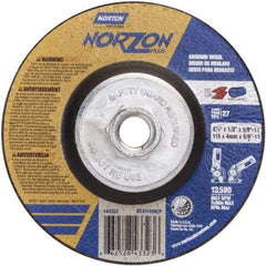 Norton - 24 Grit, 4-1/2" Wheel Diam, 1/8" Wheel Thickness, Type 27 Depressed Center Wheel - Ceramic, 13,580 Max RPM - A1 Tooling