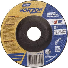 Norton - 24 Grit, 4-1/2" Wheel Diam, 1/4" Wheel Thickness, 7/8" Arbor Hole, Type 27 Depressed Center Wheel - Ceramic, 13,580 Max RPM - A1 Tooling