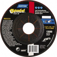 Norton - 36 Grit, 4-1/2" Wheel Diam, 1/8" Wheel Thickness, 7/8" Arbor Hole, Type 29 Depressed Center Wheel - Aluminum Oxide - A1 Tooling