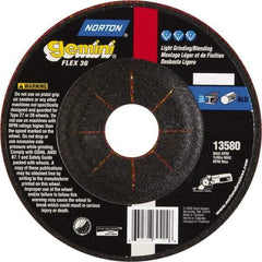 Norton - 36 Grit, 5" Wheel Diam, 1/8" Wheel Thickness, 7/8" Arbor Hole, Type 29 Depressed Center Wheel - Aluminum Oxide - A1 Tooling