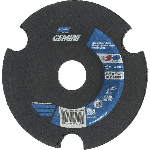 Norton - 36 Grit, 4-1/2" Wheel Diam, 1/8" Wheel Thickness, 7/8" Arbor Hole, Type 29 Depressed Center Wheel - Aluminum Oxide - A1 Tooling