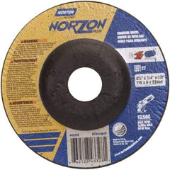 Norton - 24 Grit, 4-1/2" Wheel Diam, 1/4" Wheel Thickness, 7/8" Arbor Hole, Type 27 Depressed Center Wheel - Ceramic - A1 Tooling